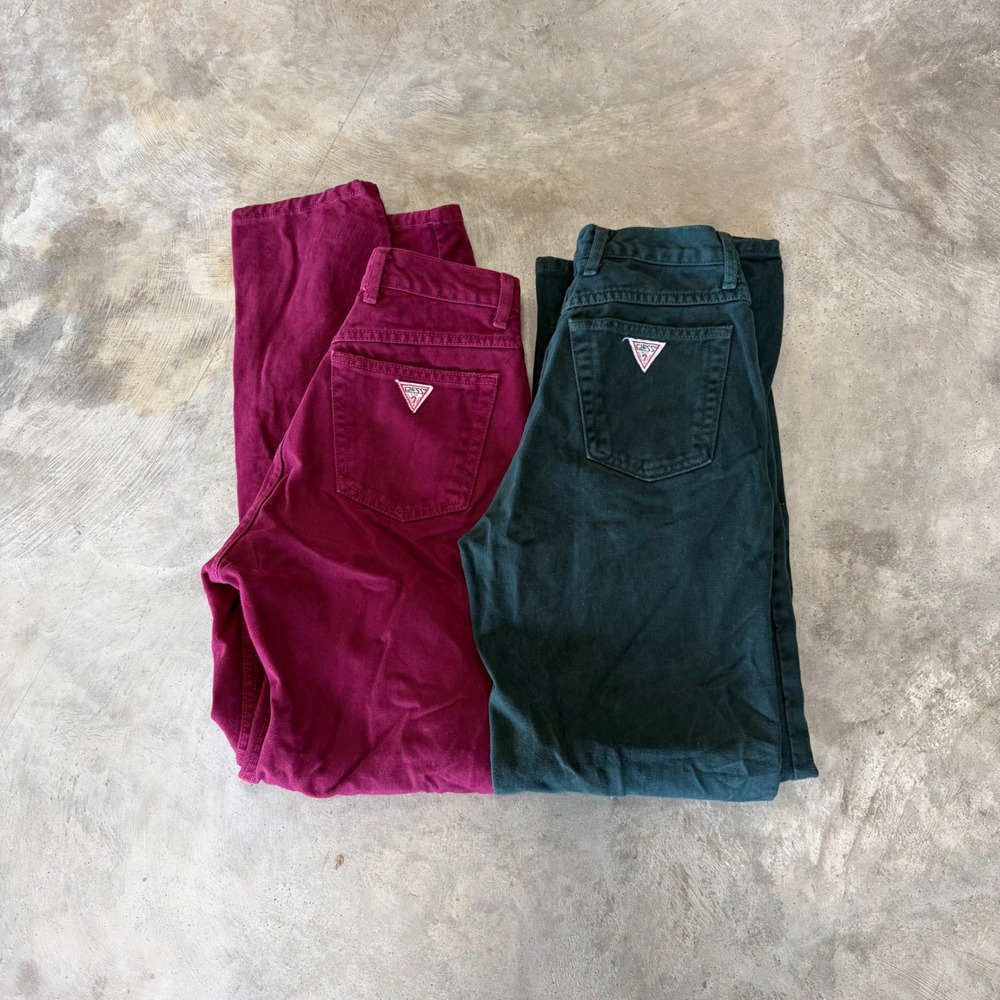 Vintage Guess Georges Marciano Corduroy Pants Bundle 28 Magenta Green USA 43050A
